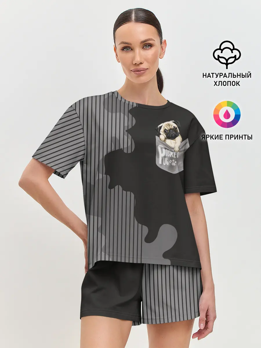 Женская пижама с шортами / Мопс в кармане