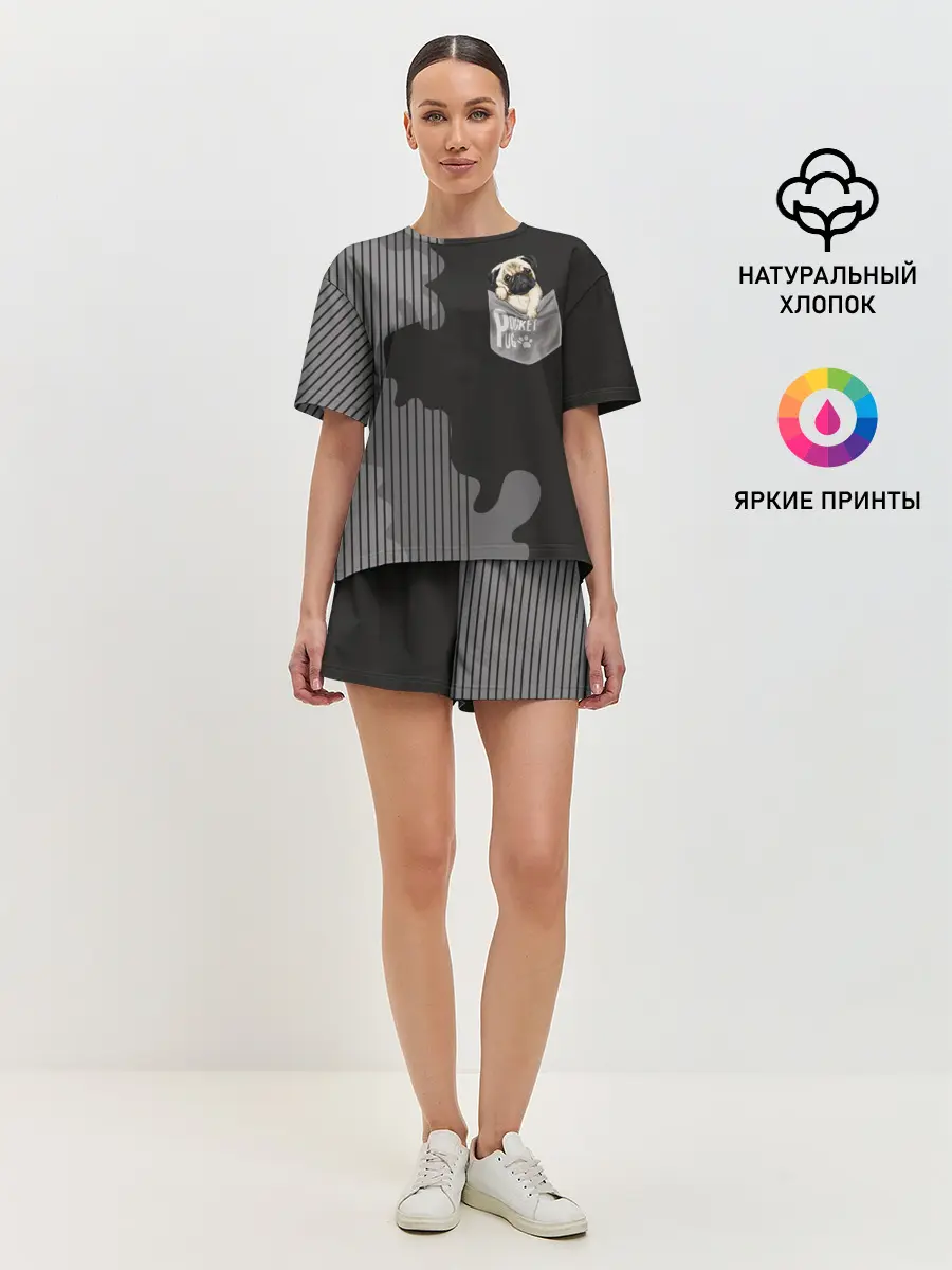 Женская пижама с шортами / Мопс в кармане