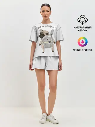 Женская пижама с шортами / Мопс в рюкзаке