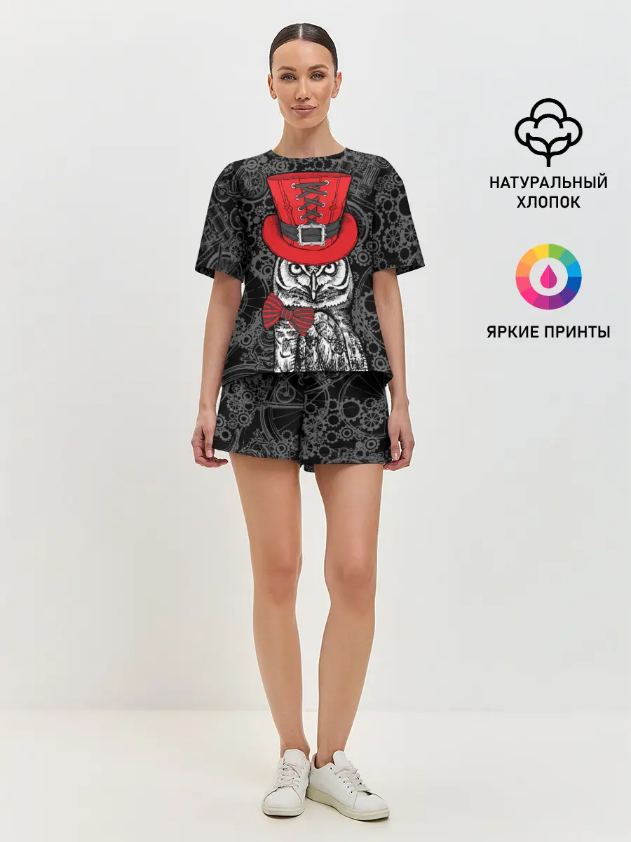 Женская пижама с шортами / Сова в цилиндре