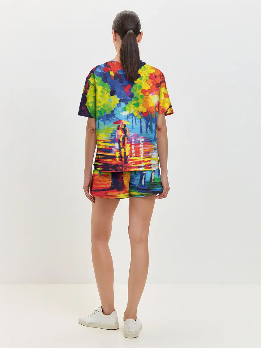 Женская пижама с шортами / Осенний бульвар