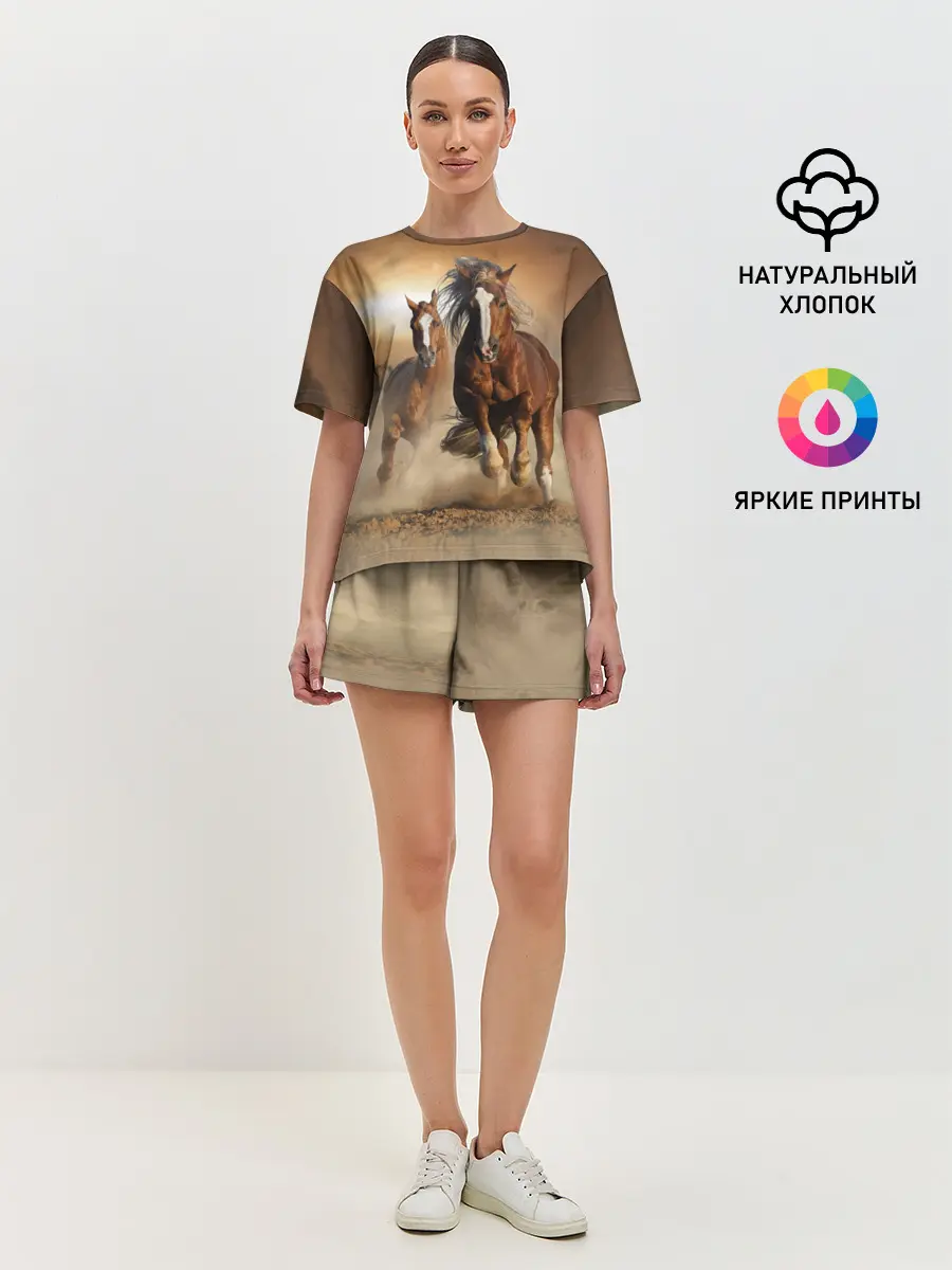 Женская пижама с шортами / Бегущие лошади