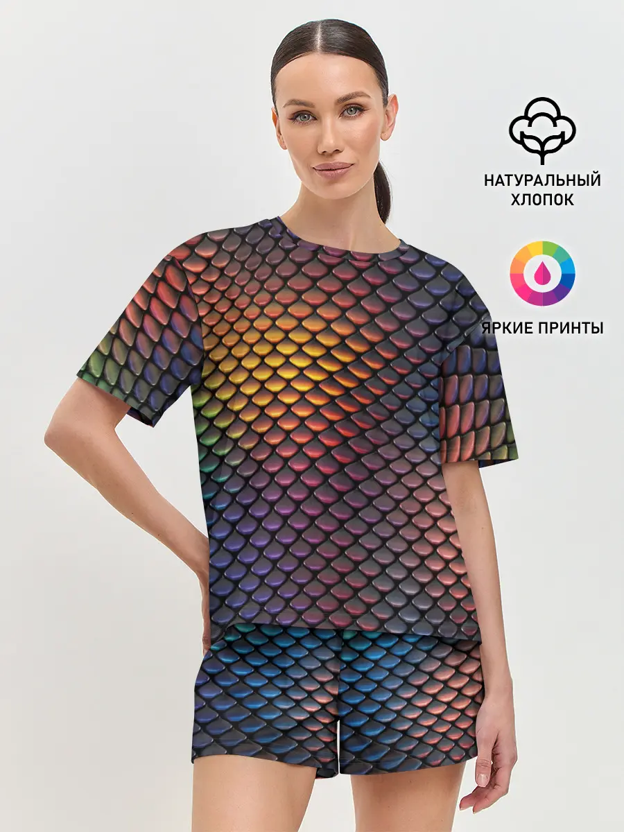 Женская пижама с шортами / Радужная чешуя