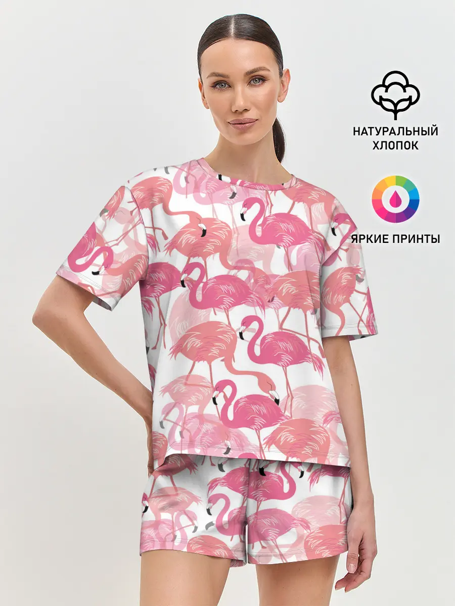 Женская пижама с шортами / Фламинго