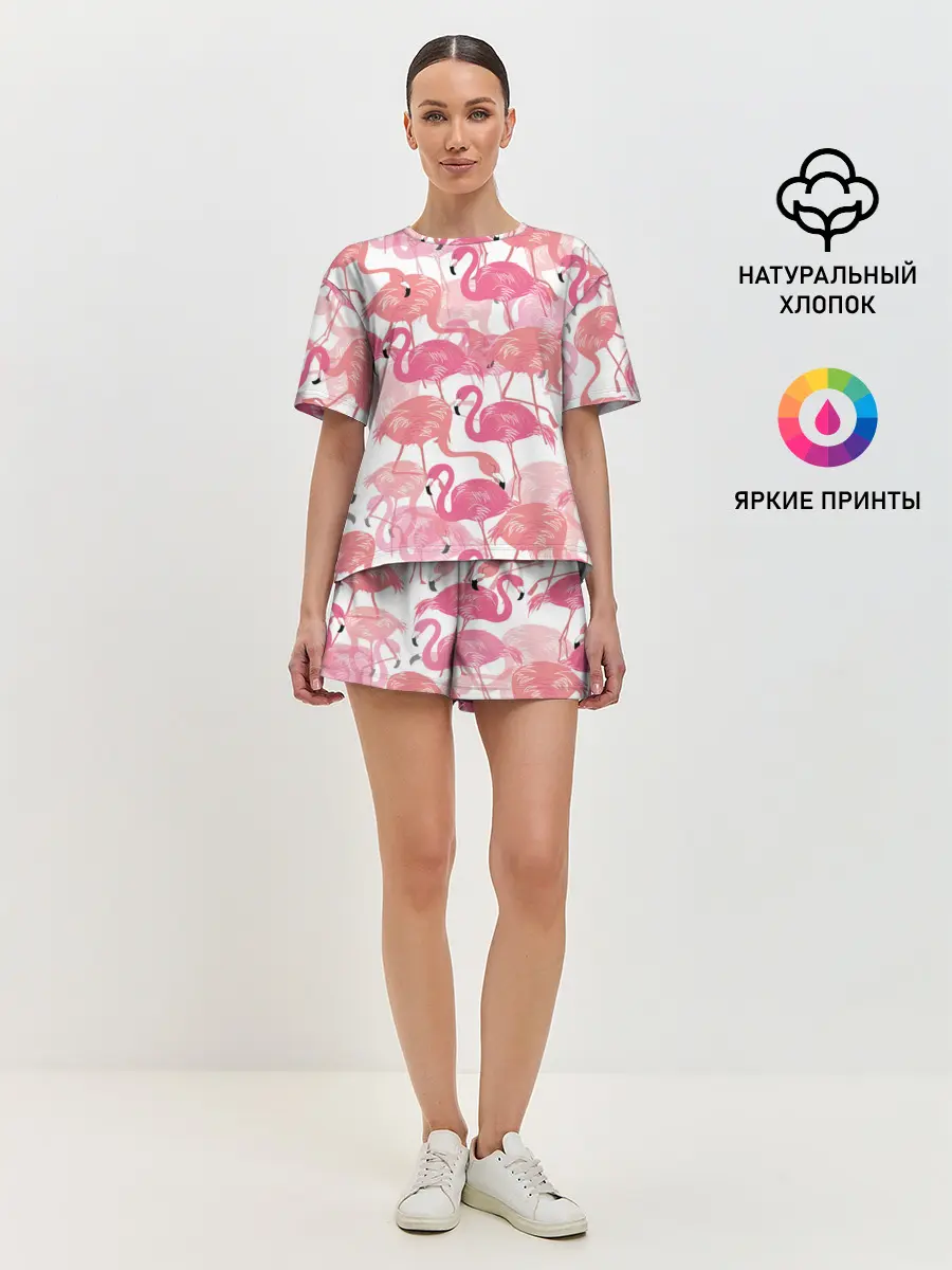 Женская пижама с шортами / Фламинго