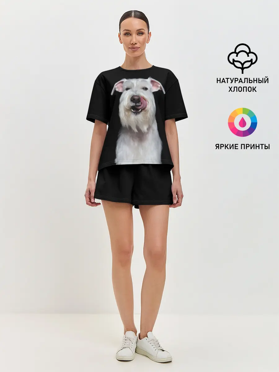 Женская пижама с шортами / Белый шнауцер