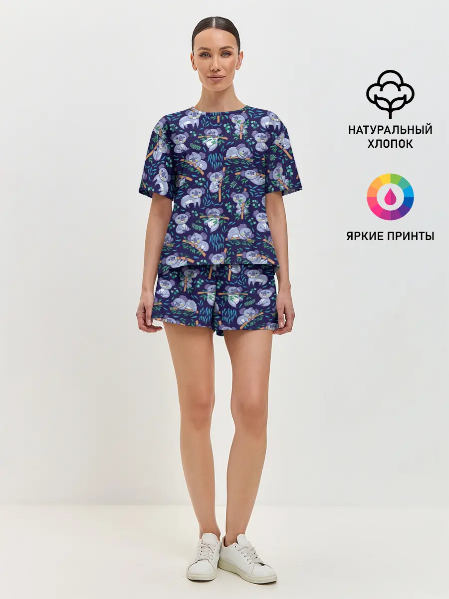 Женская пижама с шортами / Фиолетовые коалы