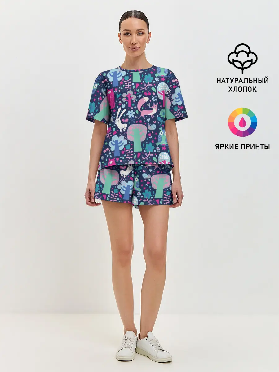 Женская пижама с шортами / Лесные животные