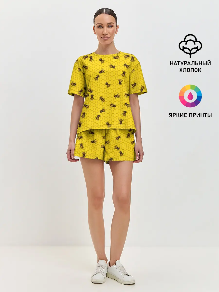 Женская пижама с шортами / Пчелы в сотах