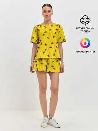 Женская пижама с шортами / Пчелы в сотах