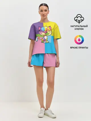 Женская пижама с шортами / Кот