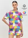 Женская пижама с шортами / Разноцветные котики