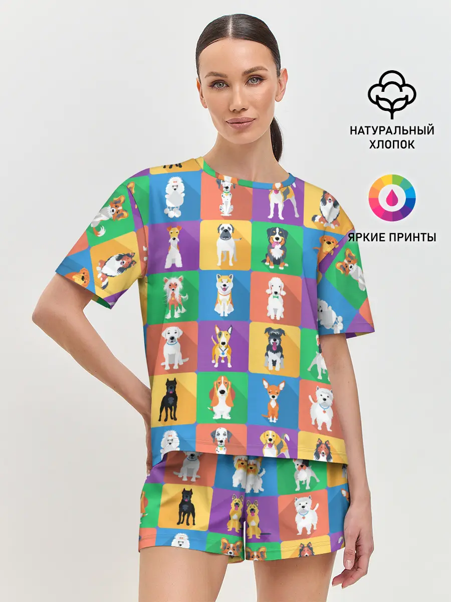 Женская пижама с шортами / Забавные собаки