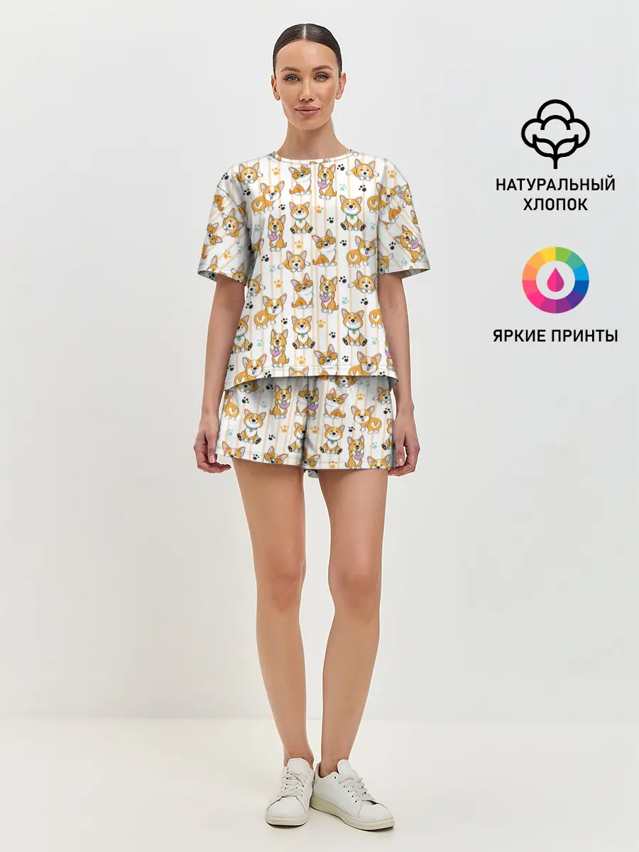 Женская пижама с шортами / Вельш корги пемброк