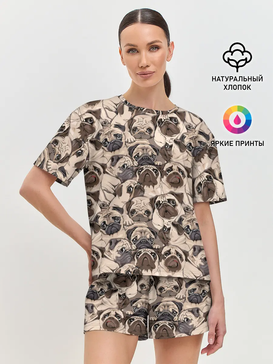 Женская пижама с шортами / Мопсы