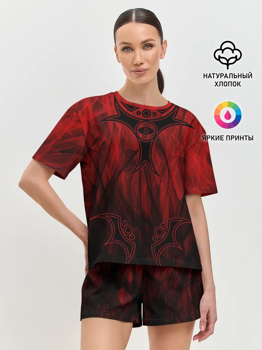 Женская пижама с шортами / Red-n-black okto