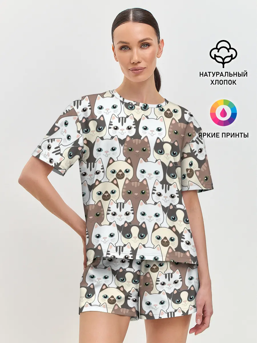 Женская пижама с шортами / Котики