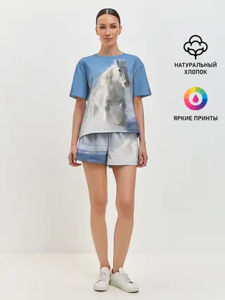 Женская пижама с шортами / Белый скакун