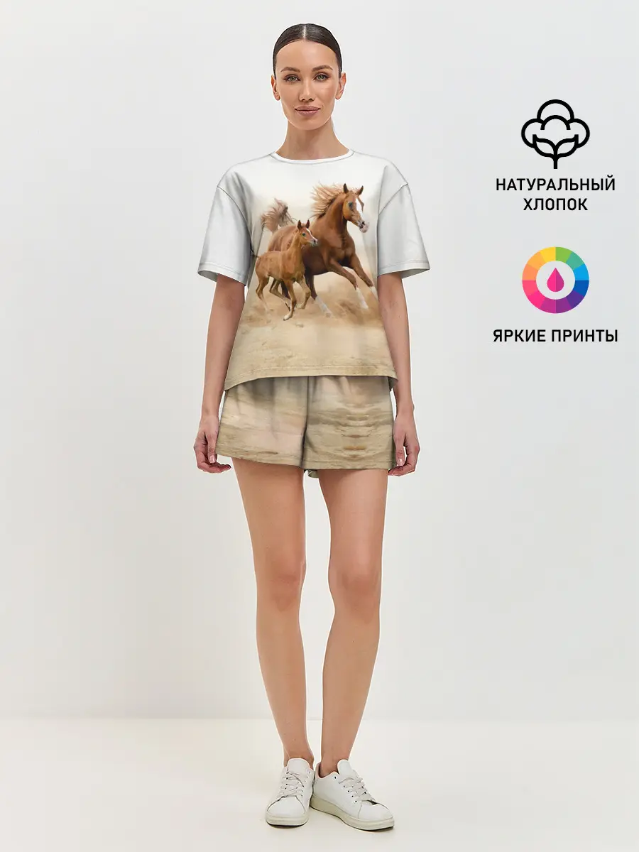Женская пижама с шортами / Лошадь с жеребенком