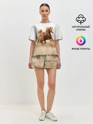 Женская пижама с шортами / Лошадь с жеребенком