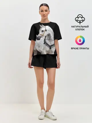 Женская пижама с шортами / Серый в яблоках конь