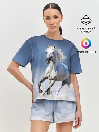 Женская пижама с шортами / Белая лошадь