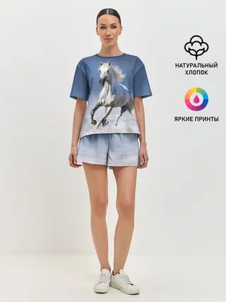 Женская пижама с шортами / Белая лошадь
