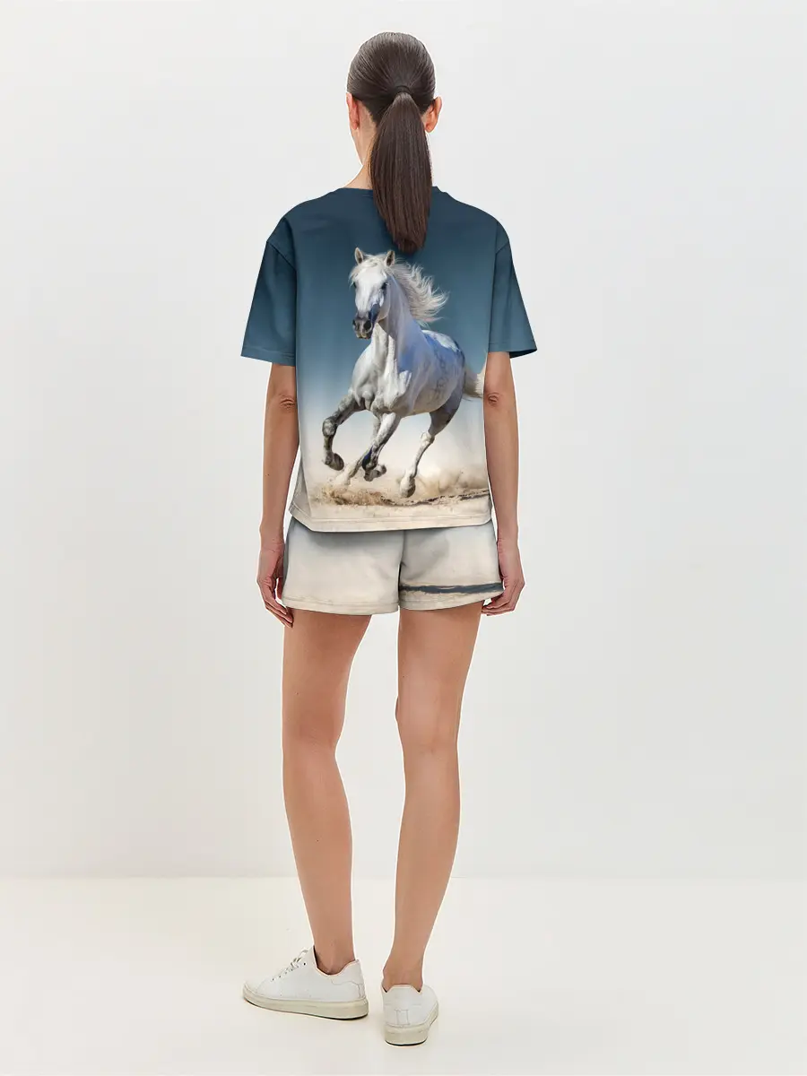 Женская пижама с шортами / Серый в яблоках конь