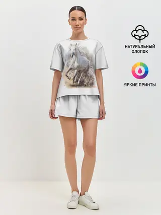 Женская пижама с шортами / Белая лошадь