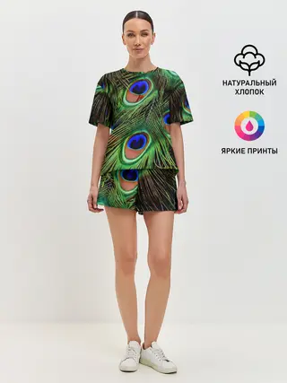 Женская пижама с шортами / Перья павлина #1