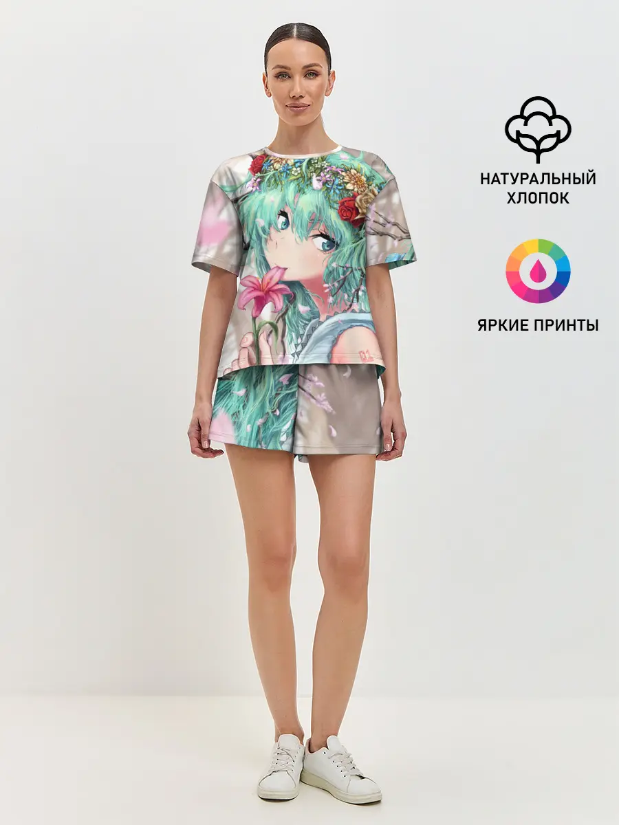 Женская пижама с шортами / Цветок и Хацуне Мику