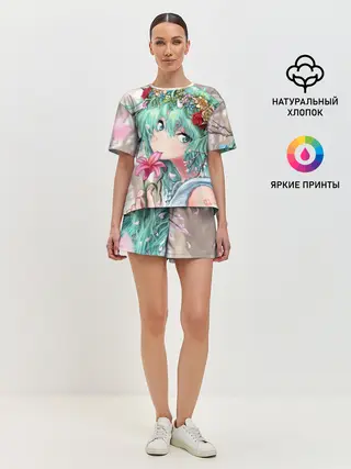 Женская пижама с шортами / Цветок и Хацуне Мику