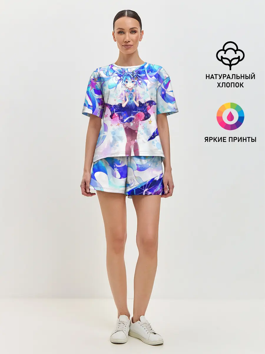 Женская пижама с шортами / Хацуне Мику на красочном фоне