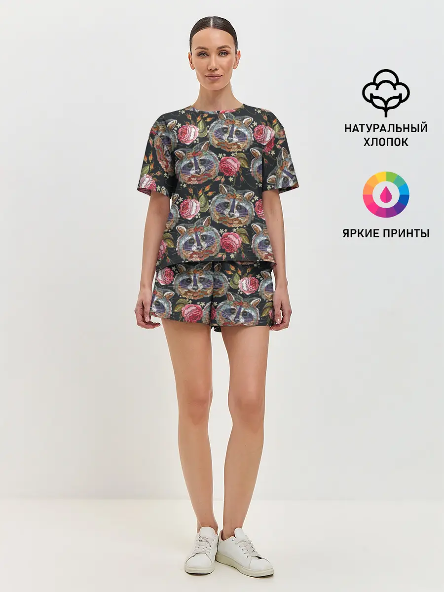 Женская пижама с шортами / Еноты