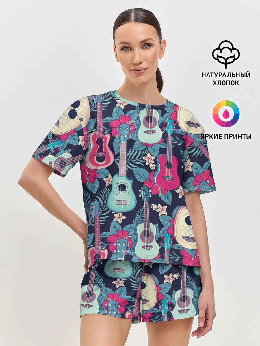 Женская пижама с шортами / Укулеле фруктовые