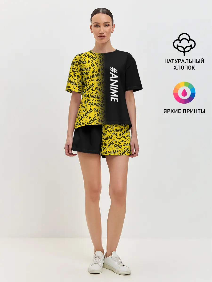 Женская пижама с шортами / ANIME pattern text