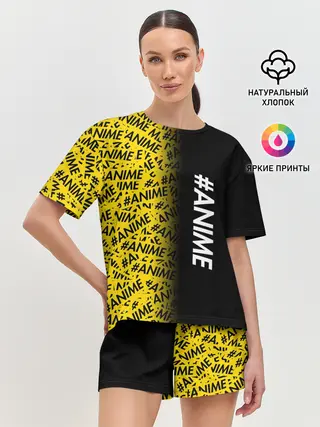 Женская пижама с шортами / ANIME pattern text