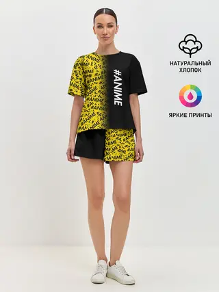 Женская пижама с шортами / ANIME pattern text