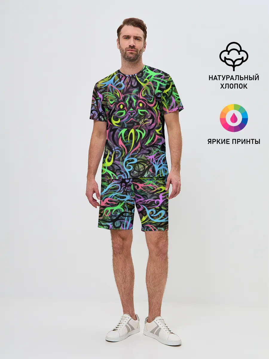 Мужской костюм с шортами / Абстрактный кот