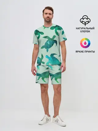 Мужской костюм с шортами / Абстракция Черепахи Полигон
