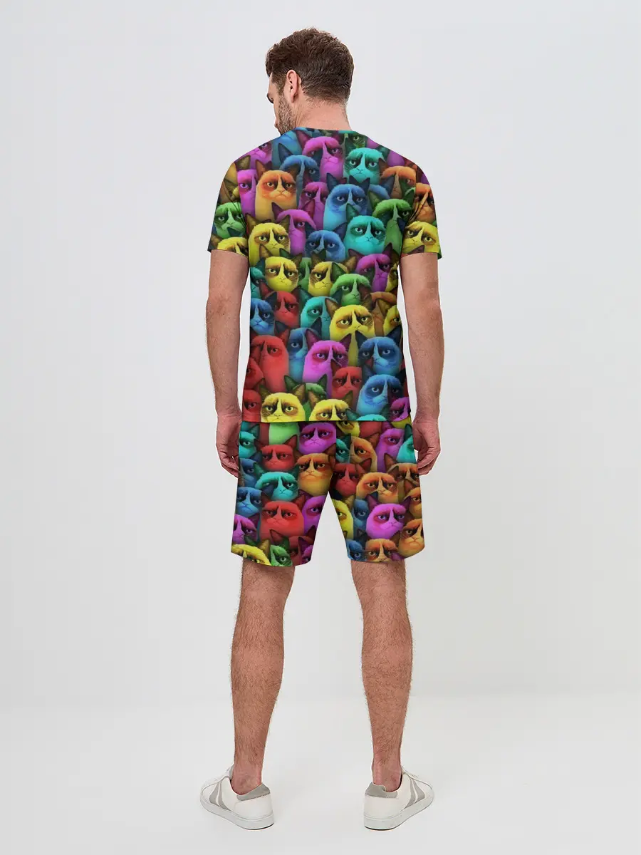 Мужской костюм с шортами / Разноцветные сердитые коты