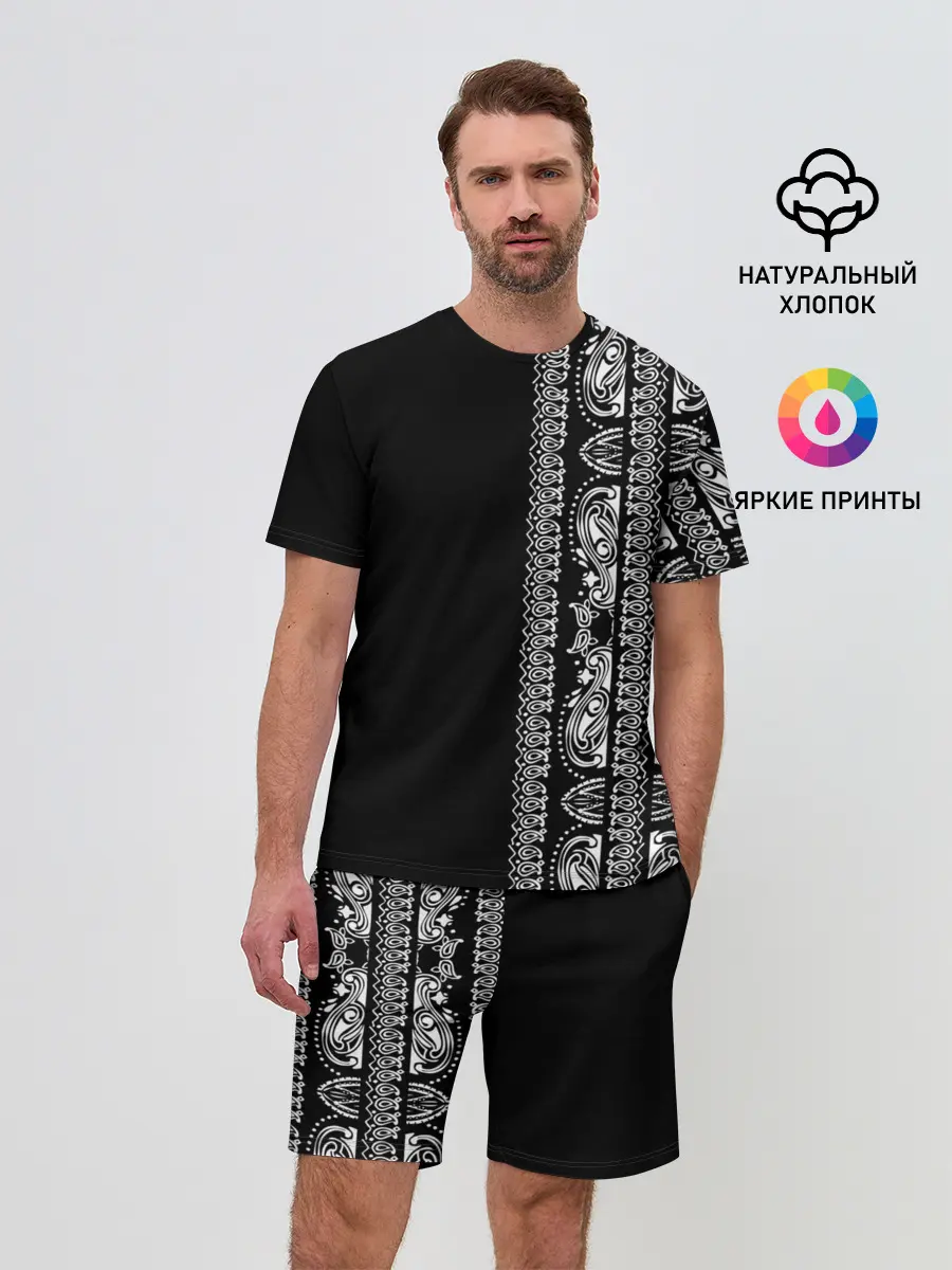 Мужской костюм с шортами / Узор на чёрном