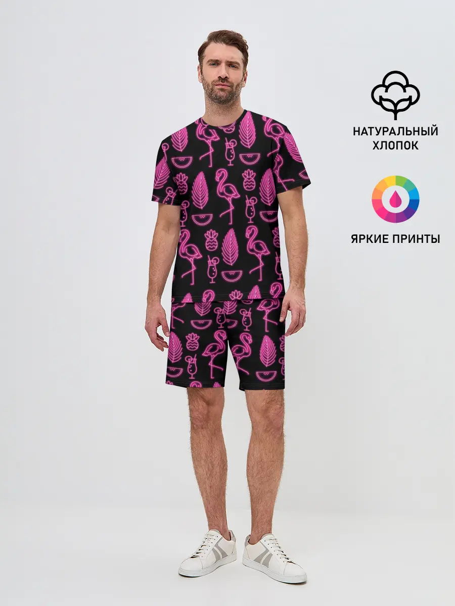 Мужской костюм с шортами / Светящийся фламинго