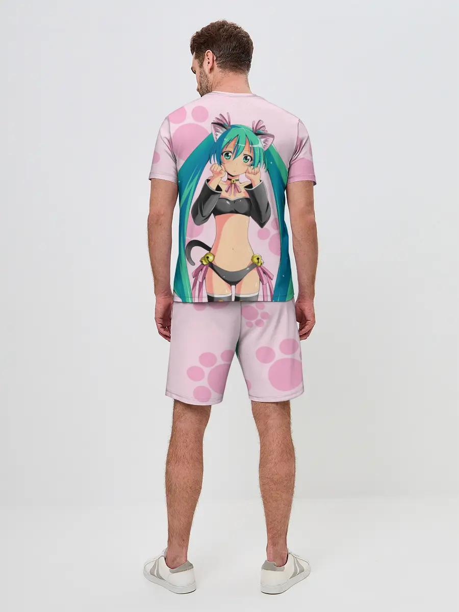 Мужской костюм с шортами / Хатсуне Мику на розовом фоне