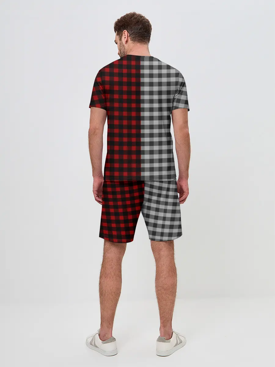 Мужской костюм с шортами / Красно белая рубашка в клетку