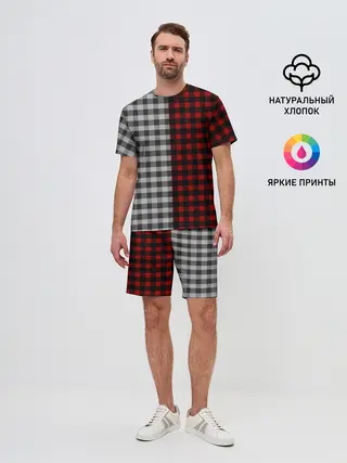 Мужской костюм с шортами / Красно белая рубашка в клетку
