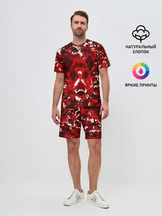 Мужской костюм с шортами / Краснобелый камуфляж с кабаном