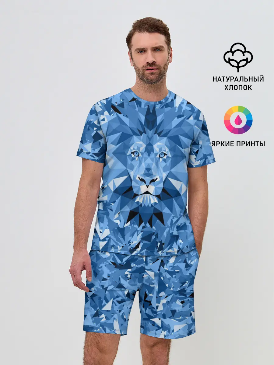 Мужской костюм с шортами / Сине-бело-голубой лев