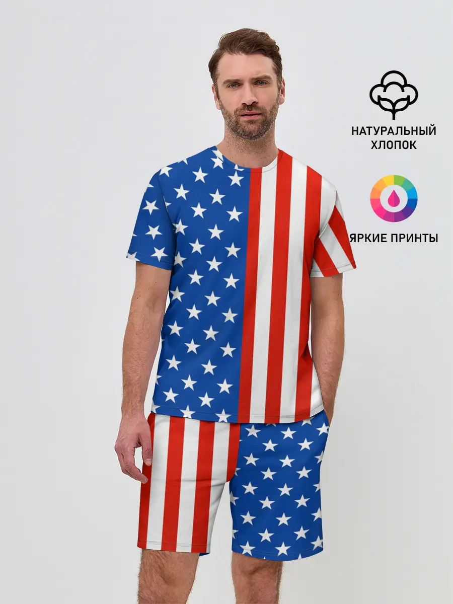 Мужской костюм с шортами / Американский Флаг