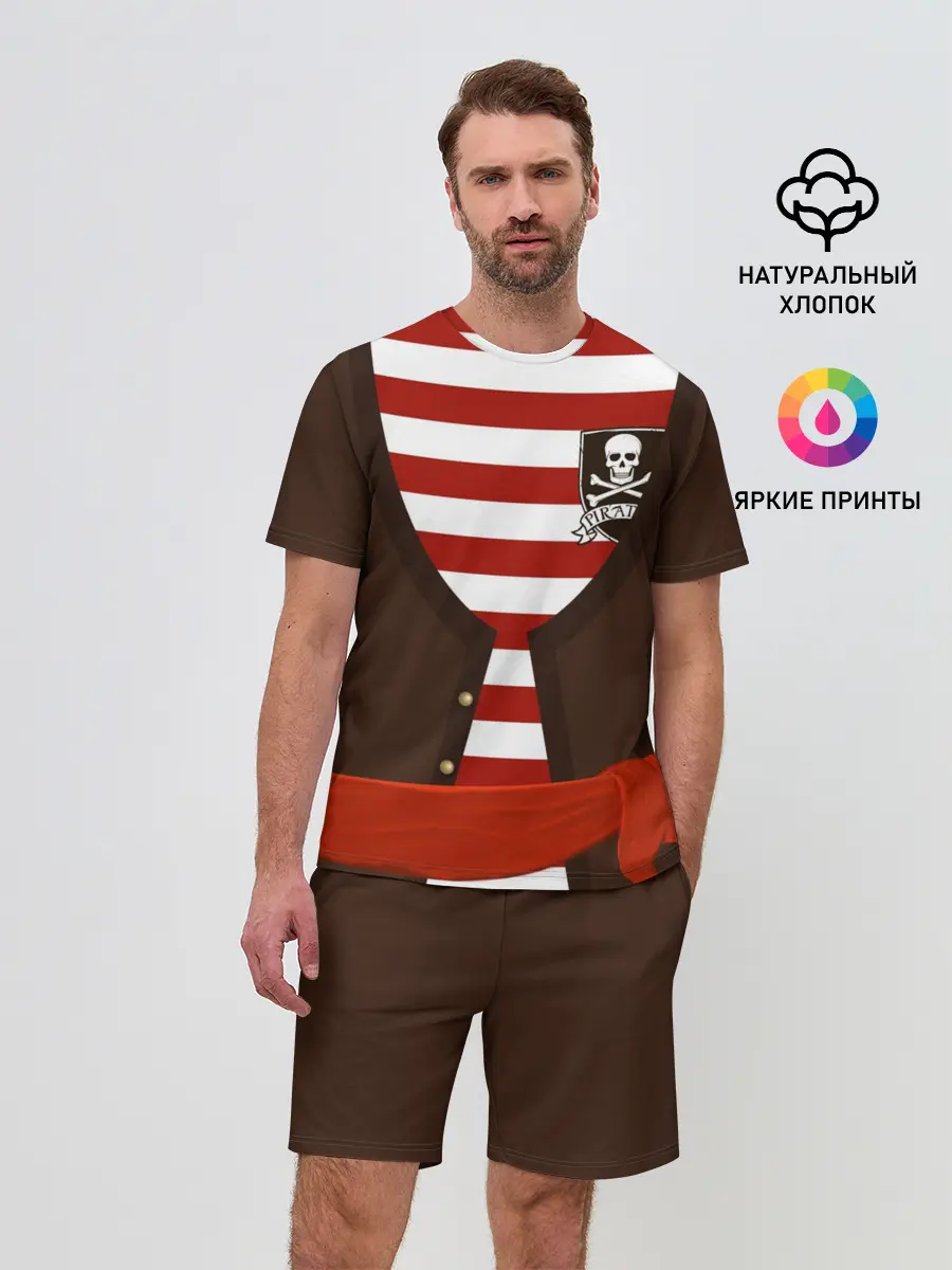 Мужской костюм с шортами / Костюм пирата в красную полоску